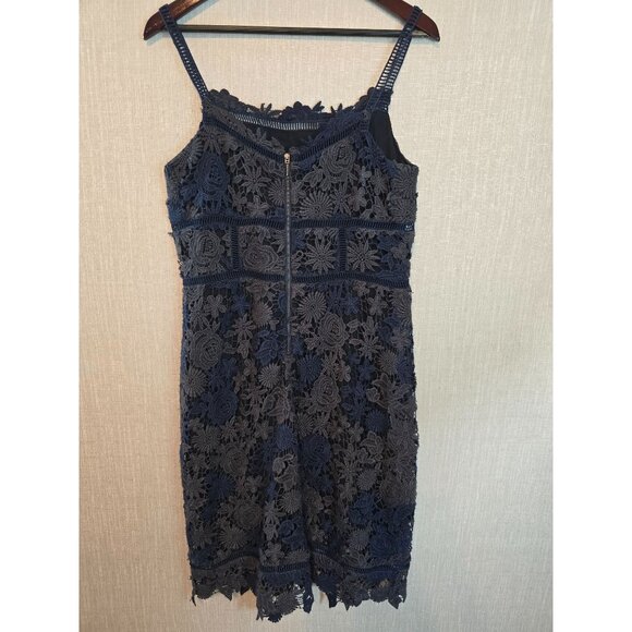 Elie Tahari Navy Blue Lace Floral Sleeveless Dress With Zipper Back US size 8 - Picture 2 of 13